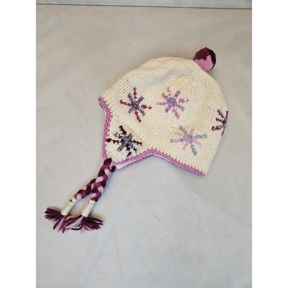 Everest Designs Wool Girls Hat Lined Tassel Cap Made in Nepal Ski Cap Snowflakes - Picture 2 of 16
